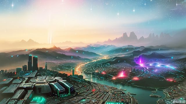 City, Comic, Landscape/Landscape, Cityscape, Sci-Fi City, Comic, Landscape/Landscape, Cityscape, Sci-Fi, Fantasy (Fantasy), Ban, Cyberpunk, Meteor Shower, starry_sky, Planet, Space (Space/Space Art), Glowing Neon