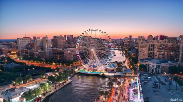 Ferris wheel, cityscape, city, daytime, cirrus clouds, reality, Tyndall effect, bustling city, sky, rainbow