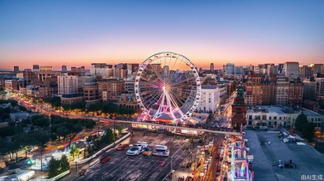 Ferris wheel, cityscape, city, daytime, cirrus clouds, reality, Tyndall effect, bustling city, sky, rainbow