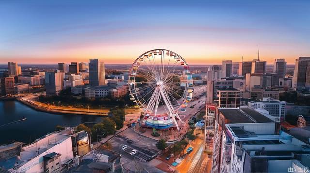 Ferris wheel, cityscape, city, daytime, cirrus clouds, reality, Tyndall effect, bustling city, sky, rainbow