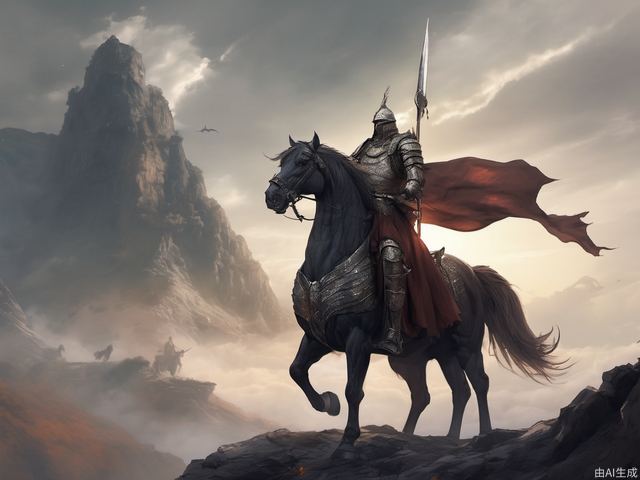 Holding a long spear and wearing a battle armor, the general on a war horse stood on the top of the mountain, his cloak was blown up by the wind, and he looked at the distant sky. There was an evil dragon in the sky, watching the general with its teeth and claws.