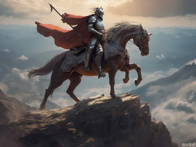 Holding a long spear and wearing a battle armor, the general on a war horse stood on the top of the mountain, his cloak was blown up by the wind, and he looked at the distant sky. There was an evil dragon in the sky, watching the general with its teeth and claws.