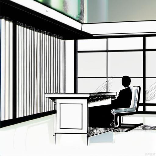 Realistic style, afternoon.
A bank branch office with simple and modern interior decoration. Mr. A, the branch president, was sitting behind his desk, which was full of documents. Mr. B, the village revitalization commissioner, stood by the side, holding an updated document in his hand.