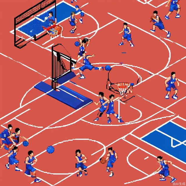 Pixel style, MG_xiangsu, Olympic, Athlete，WJbasketball,basketball, 3boys, teen, mid_shot，basketball court,