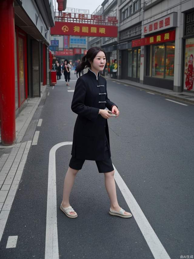 A girl, during the Republic of China, was walking down the street