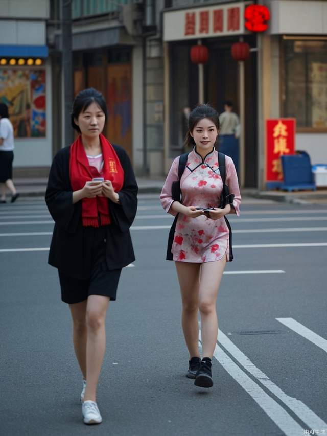 A girl, during the Republic of China, was walking down the street