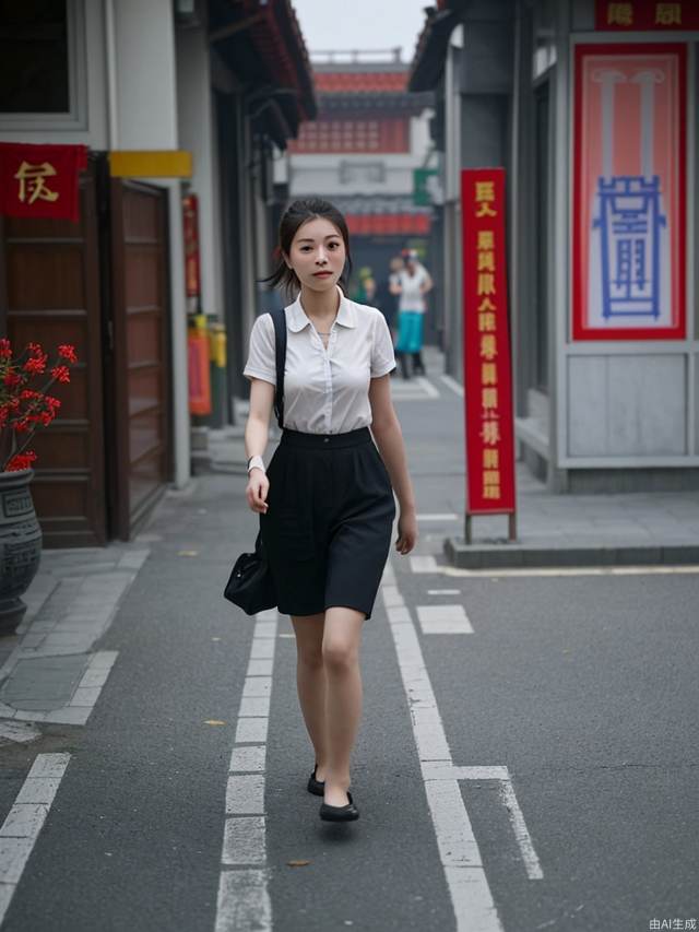 A girl, during the Republic of China, was walking down the street