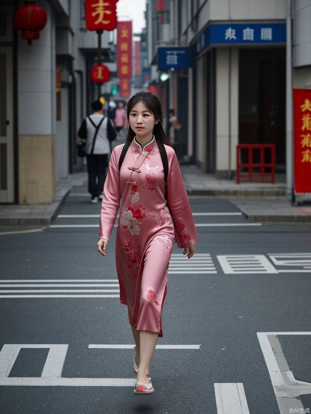 A girl, during the Republic of China, was walking down the street