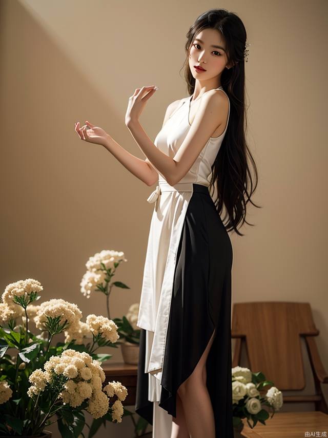 a skirt with <lora:qili-sdxl_v1-000010:0.8>,,high mountain,solo,SongQiLi,antiquities,chinese style,1girl with  a slender (or slim) figure in the tang and song dynasties,Graceful poses,delicate attire,serene expressions,cultural richness,timeless charm,black hair,hair ornament,woman in chinese painting,softly luminous,depictions ofaristocracy,Meticulous painting,<lora:ladies-illustration_xl_v5-000008:0.6>