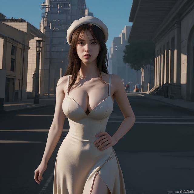 Official Art, Unity 8k Wallpaper, Ultra Detailed, Best Quality, Natural Light, (Masterpiece: 1.2), 1 Girl, Sky, Cleavage Dress, Beret, hands_on_hips, Ultra Fine, Epic Scene, Panorama, Illusion Engine 5 Rendering, Dreamy Style, (Masterpiece), (Best Quality), Masterpiece, Best Quality, Masterpiece, Best Quality, Official Art, Extremely Detailed CG Unity 8k Wallpaper, Wallpaper, Original,