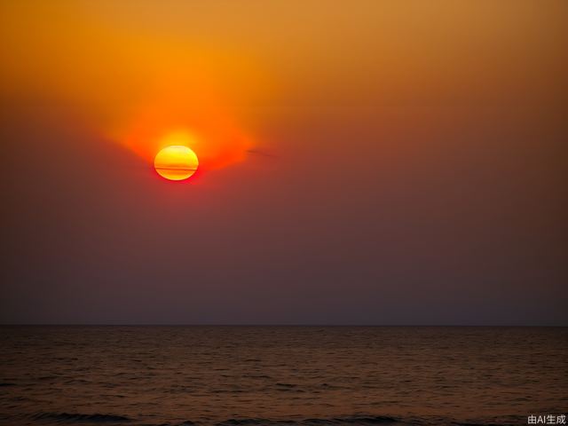 True photography, the vast golden red sun rises from behind clouds on the sea