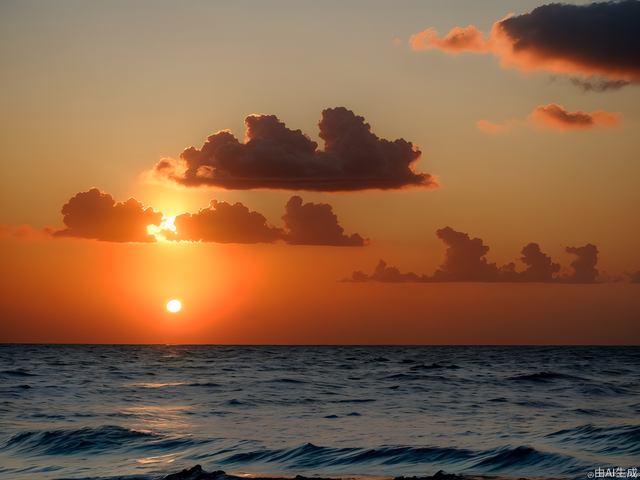 True photography, the vast golden red sun rises from behind clouds on the sea