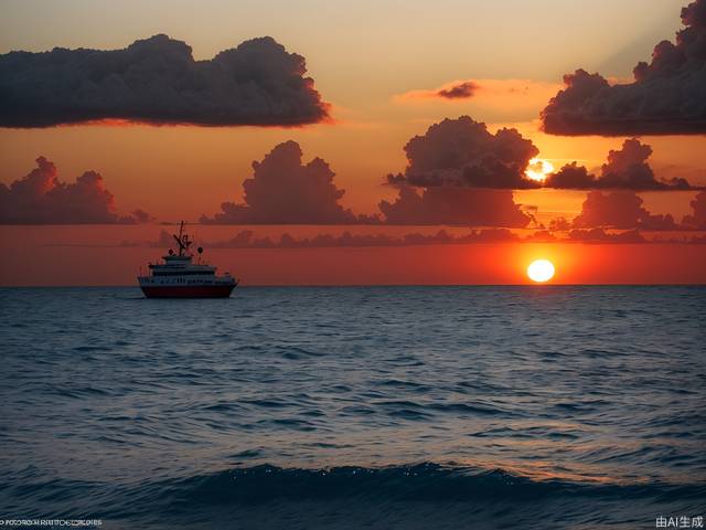 True photography, the vast golden red sun rises from behind clouds on the sea