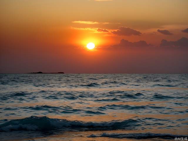 True photography, the vast golden red sun rises from behind clouds on the sea