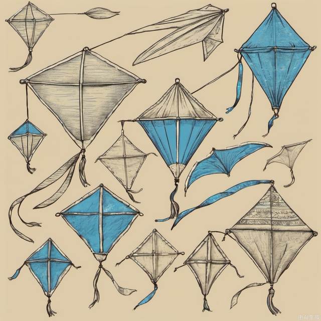 Hand drawn kite set. Sketch. Different kite types and shapes. Vector illustration. Left to right