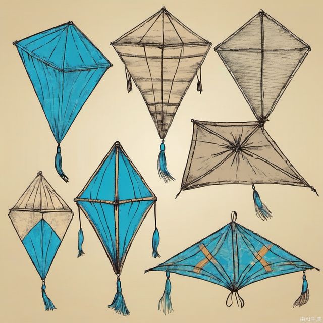 Hand drawn kite set. Sketch. Different kite types and shapes. Vector illustration. Left to right