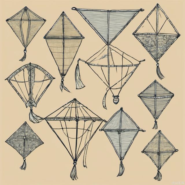 Hand drawn kite set. Sketch. Different kite types and shapes. Vector illustration. Left to right