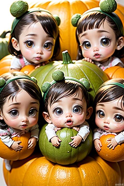 Masterpiece), (best quality), (super detailed), (full body: 1.2), cute, seven gourd babies, under the gourd tree