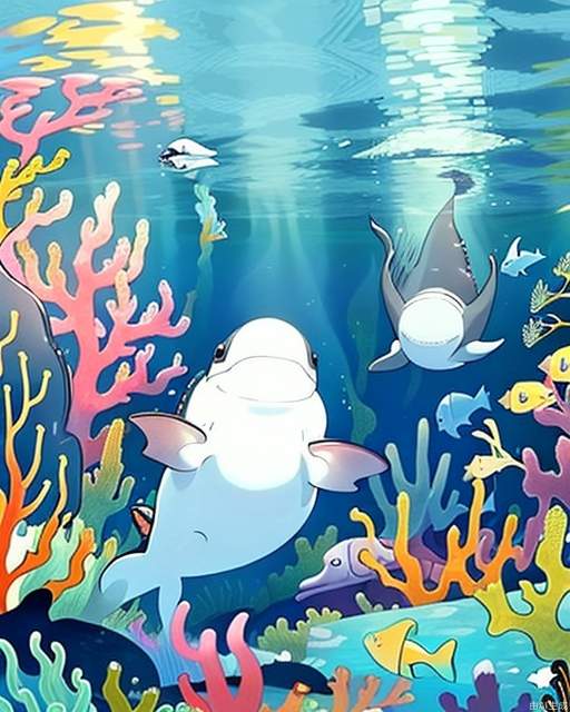 Exquisite, clear, high-definition, exquisite, cute, cartoonish, beautiful color matching, colorful, Whales, sea life, underwater world, schools of fish, colorful fish, spectacular underwater world, wonderful underwater world, schools of fish, dolphins, houshou marine,