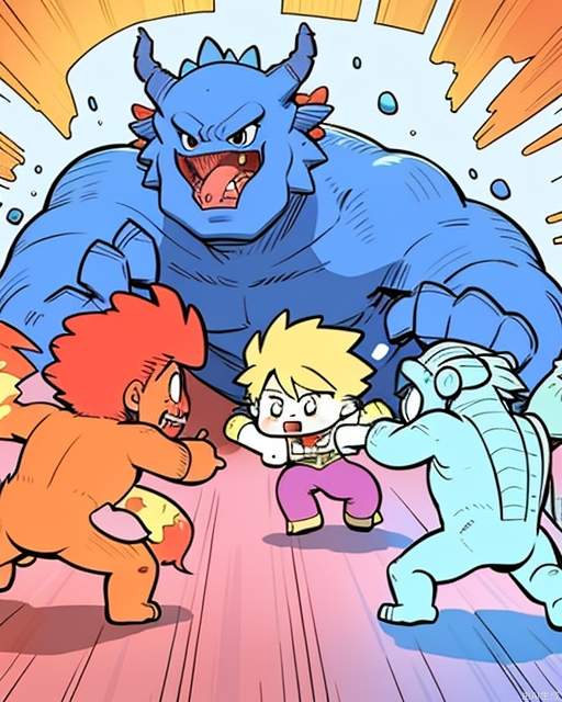 Exquisite, clear, high-definition, exquisite, cute, cartoonish, beautiful color scheme, colorful, Boy, fight monsters, fight dragons, brave, little warriors, defeat monsters, boys fight monsters, monster boy,
