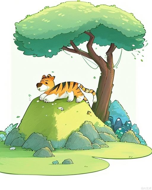 Exquisite, clear, high-definition, exquisite, cute, cartoonish, beautiful color matching, colorful, Forest, little boy and animals, animals, nature, great forest, trees, little boy and animals playing, exploring in the forest, cute animals cute tiger, little boy exploring in the forest