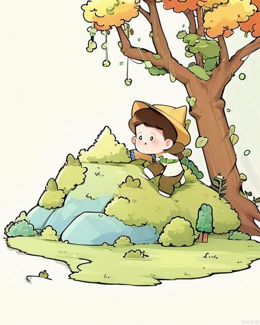 Exquisite, clear, high-definition, exquisite, cute, cartoonish, beautiful color matching, colorful, Forest, little boy exploration, exploring in the forest, explorer, little boy, cute boy, boy in the woods, adventure.