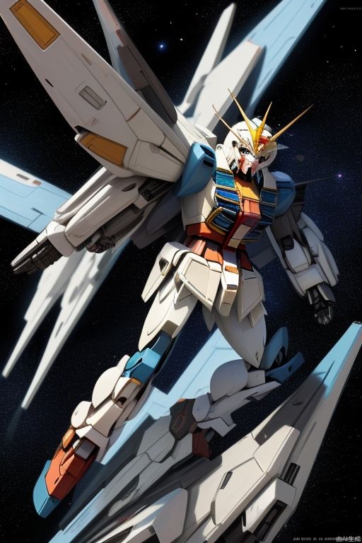 Universe background, single character, Gundam, flying, Science Fiction punk,