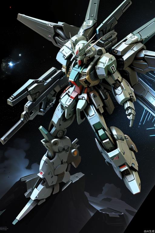 Universe background, single character, Gundam, flying, Science Fiction punk,