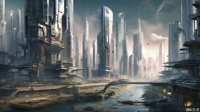 mysterious city with huge buildings and high technologies