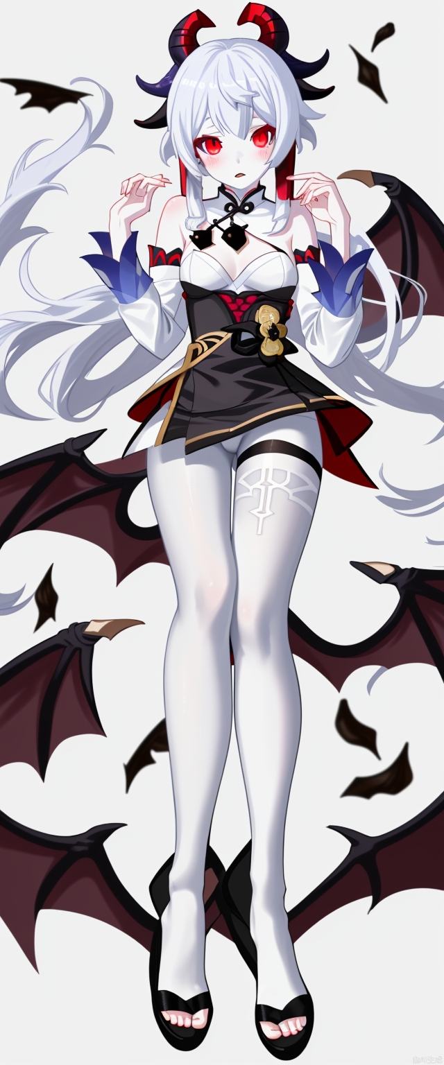 black pantyhose, genshin impact, pale skin, ganyu (genshin impact), white pantyhose, full body, white hair, cheongsam,
succubus (disgaea), 