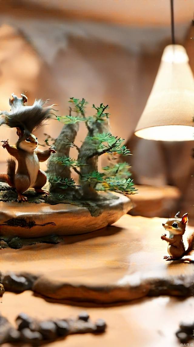 
Realistic, panoramic, wide-angle lens, a very, very small 2-year-old cute little squirrel, 3D, from the back of the wigwam string out, a jump down. Come to the side of the coffee table, dynamic waterfalls, decorative lighting flashes, light intensity changes, the coffee table has a light smoke slowly rising, plants gently shaking, advanced movie texture, master photography effect!