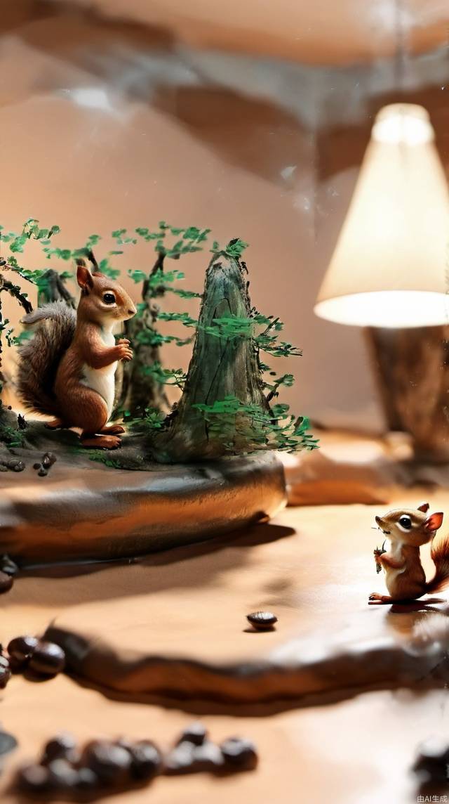 
Realistic, panoramic, wide-angle lens, a very, very small 2-year-old cute little squirrel, 3D, from the back of the wigwam string out, a jump down. Come to the side of the coffee table, dynamic waterfalls, decorative lighting flashes, light intensity changes, the coffee table has a light smoke slowly rising, plants gently shaking, advanced movie texture, master photography effect!