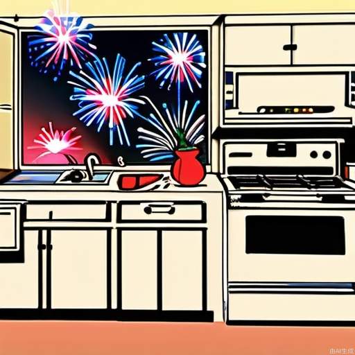 Cozy 1980s kitchen illustrations, fireworks