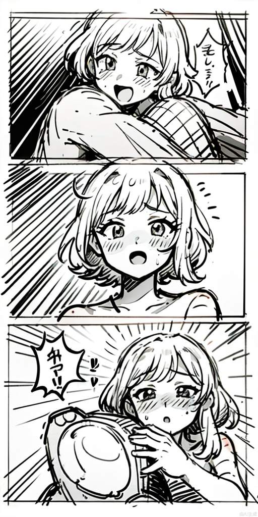 (Masterpiece, top quality 1.3), 1 man and 1 girl, stranger, intercourse, orgasm, ejaculation, public toilet, monochrome, line art, manga, border, koma, word bubbles, blush, nude,