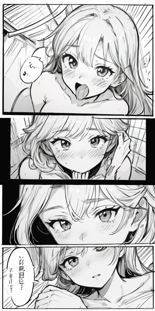 (masterpiece, best quality 1.3),3 man and 1 loli,stranger,coitus,orgasm,ejaculation,oral sex,public toilet,monochrome,line art,comic,border,koma,text bubble,blush,naked，