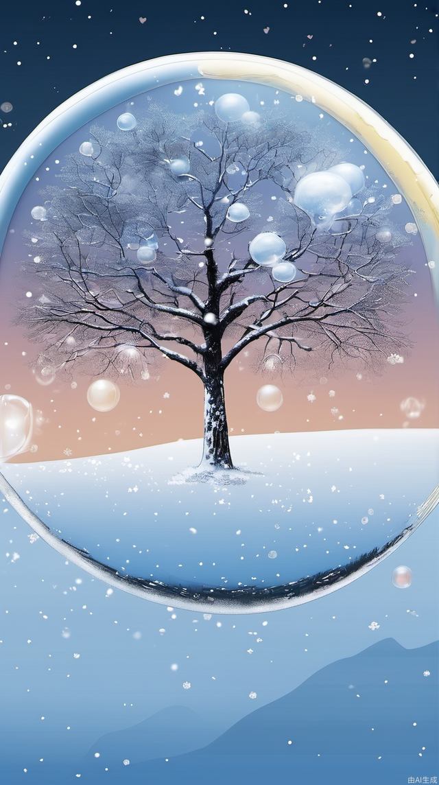 tree、moon、snow, bubble