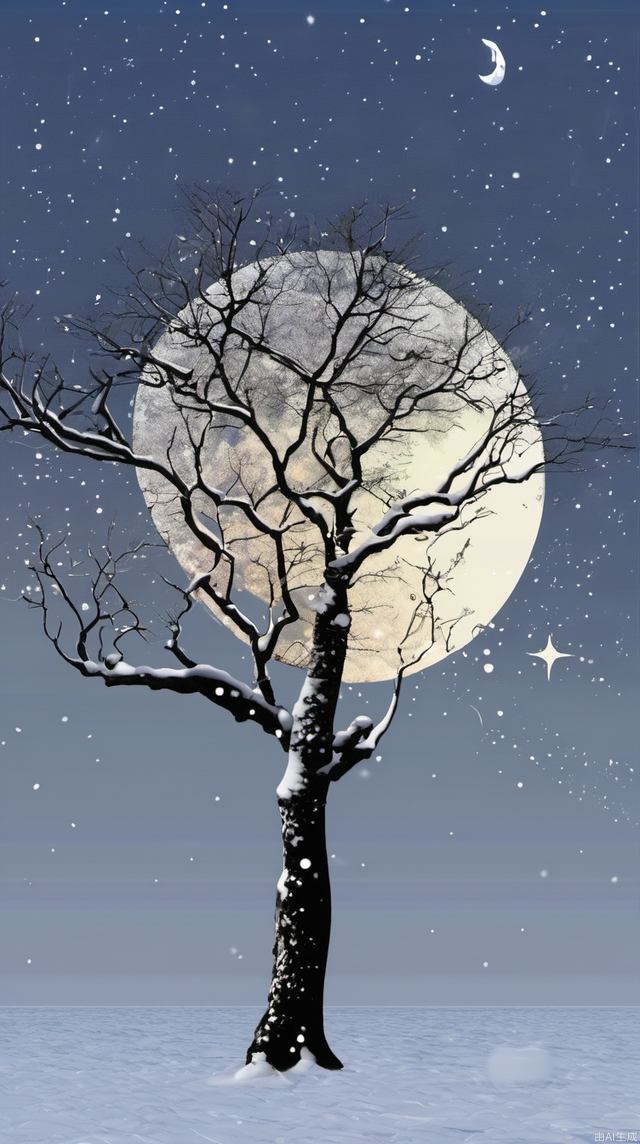 tree、moon、snow, bubble