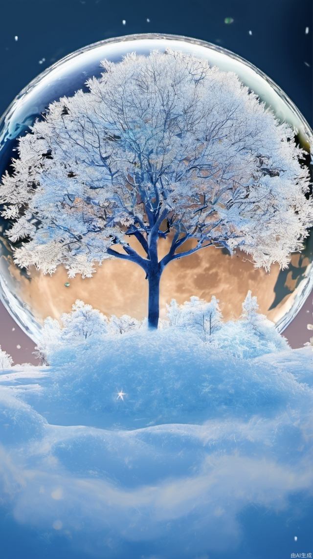 tree、moon、snow, bubble