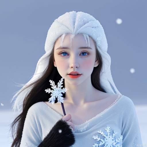 Frozen, snowflakes, beautiful woman, a wolf, long hair, white skin