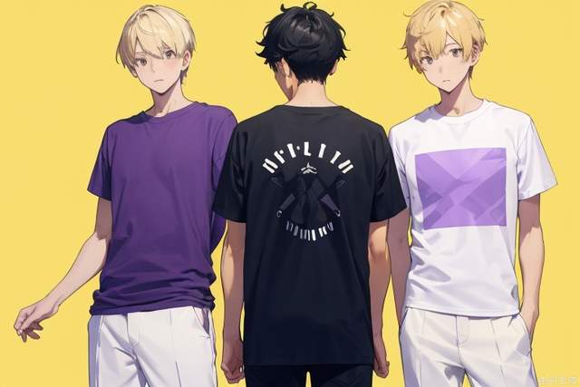 Three wearing purple and white gradual change color short-sleeved T-shirts and black short-sleeved T-shirts