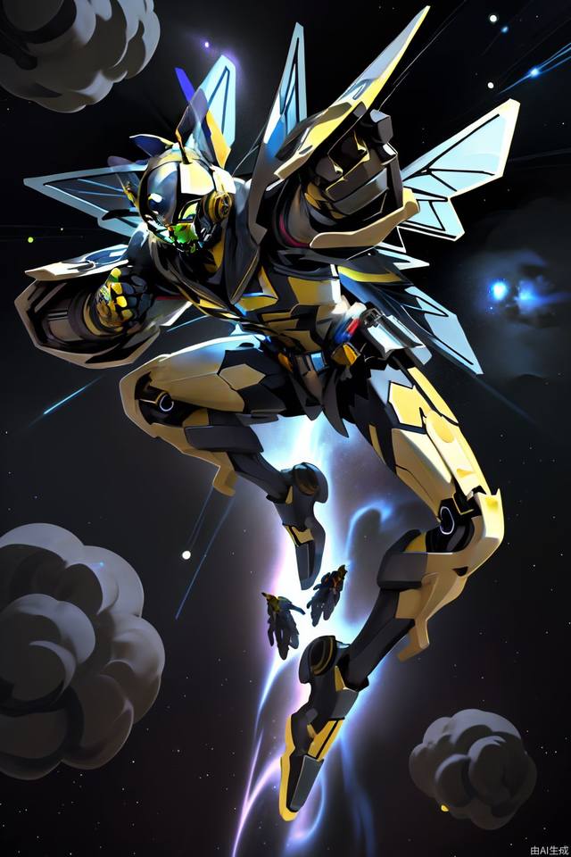 Universe background, single character, Bumblebee, flying