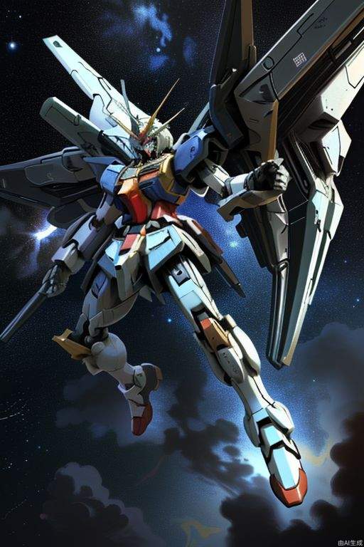 Universe background, single character, Gundam, flying