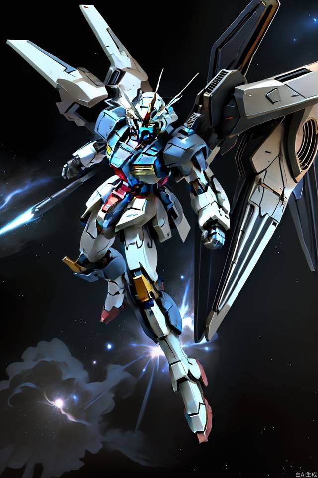 Universe background, single character, Gundam, flying