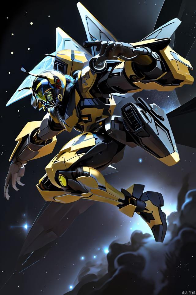 Universe background, single character, Bumblebee, flying