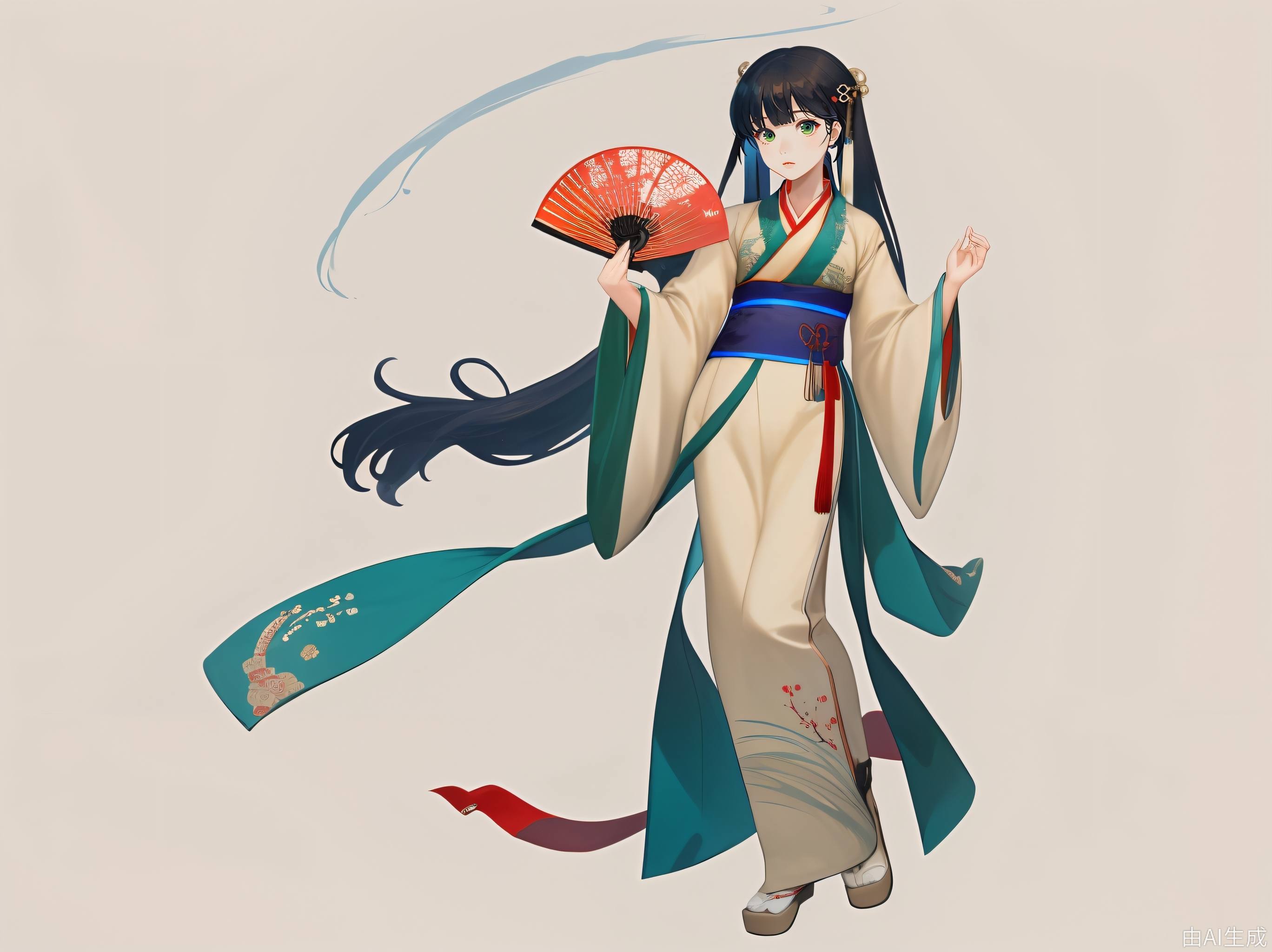 汉服，造型优雅，线条流畅，刺绣，云纹，扣