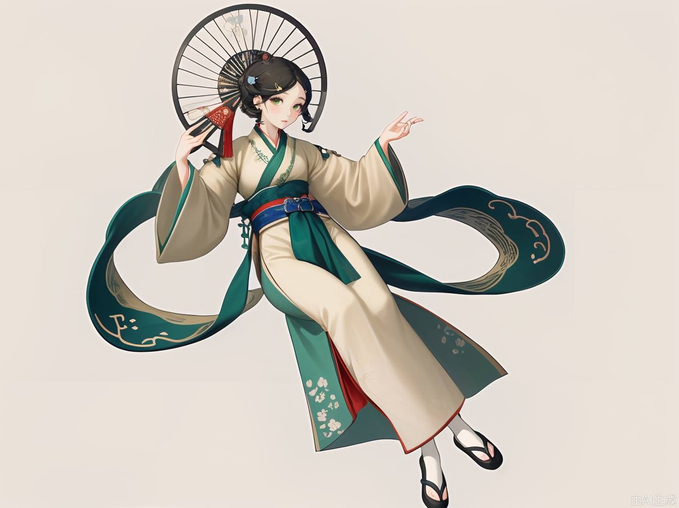 汉服，造型优雅，线条流畅，刺绣，云纹，带