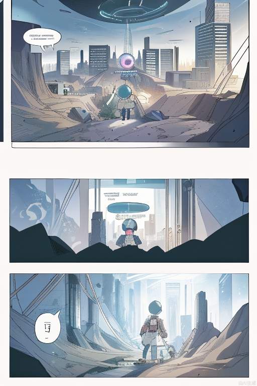 speech bubble, A visually engaging graphic novel featuring a young scientist, Clara, on a journey to discover an ancient, mysterious energy source buried deep within a futuristic dystopian city