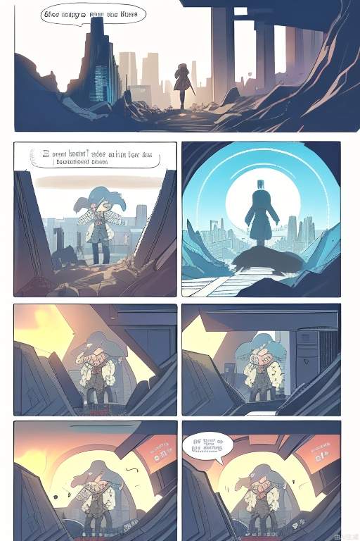 speech bubble, A visually engaging graphic novel featuring a young scientist, Clara, on a journey to discover an ancient, mysterious energy source buried deep within a futuristic dystopian city