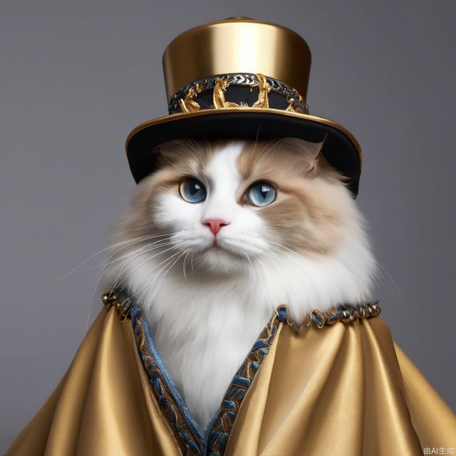 AP,animal,no humans,cat,animal focus,clothed animal,bule eyes,white background,solo,realistic,simple background,ragdoll,blurry,hat,(((gold-rimmed spectacles))),(((cape coat))),truncheon,
wearing a necklace,prejudiced to four eyes,leaf occlusion,lamp,