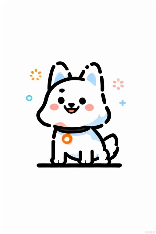 Monochrome thick line graffiti, flat minimum 2D illustration, a happy dog sideways, asking for food, head up, abstract, minimalist, vector art, white background, white space, white and black color scheme. Tuya, monochrome, MBE_style simple painting, minimalist, cute,